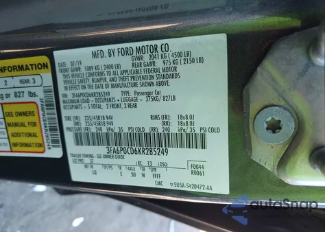 2019 Ford Fusion Sel from USA, damaged, VIN 3FA6P0CD6KR285249